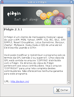 Tela de about do Pidgin 2.3.1